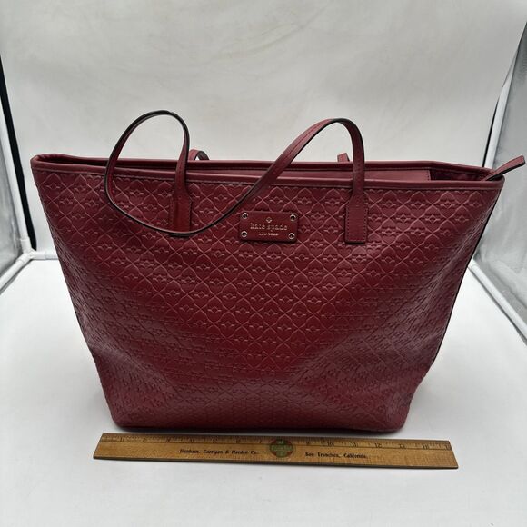 Kate Spade Margareta Penn Place XL Tote Leather Bag Train Car Red Good Condition - Picture 2 of 13
